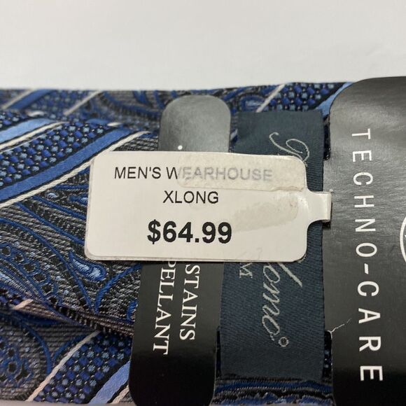 ProntoUomo platinum Mens wearhouse gray baby blue black paisley stripe Xlong - Picture 5 of 7